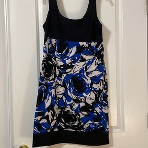 Blue, Black, and White Floral Dress